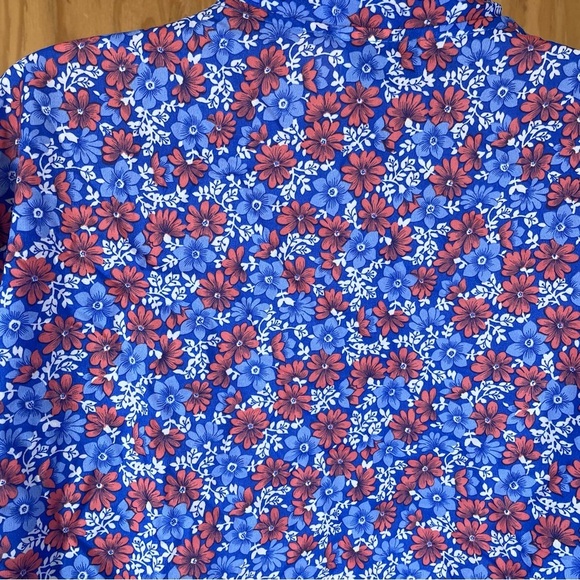 Vintage Ms Bond blue red floral blouse ties at neck women’s XL button up - Picture 3 of 8